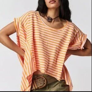 WE THE FREE PEOPLE ORANGE PINK STRIPED FREE ANGEL TUNIC TOP TAPERED NEW M